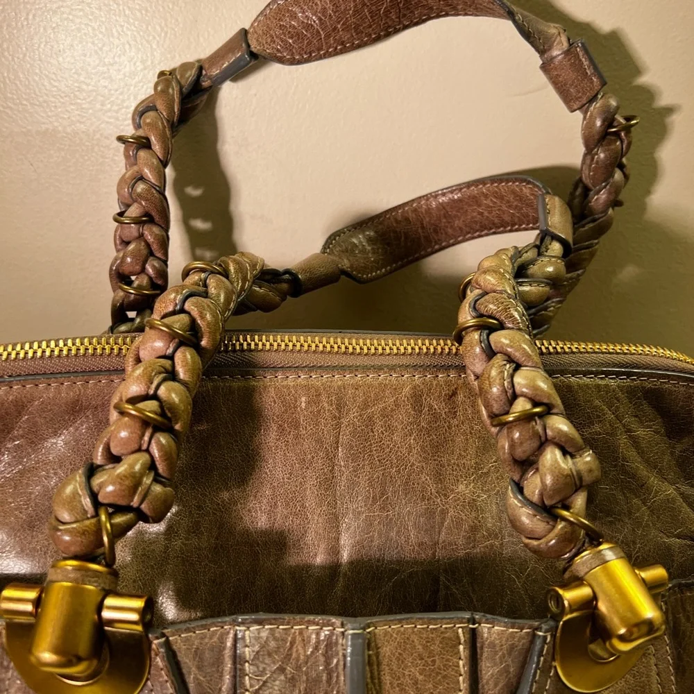 Chloe Heloise Brown Distressed Leather Shoulder Bag with Gold Accents Vintage - Picture 7 of 15